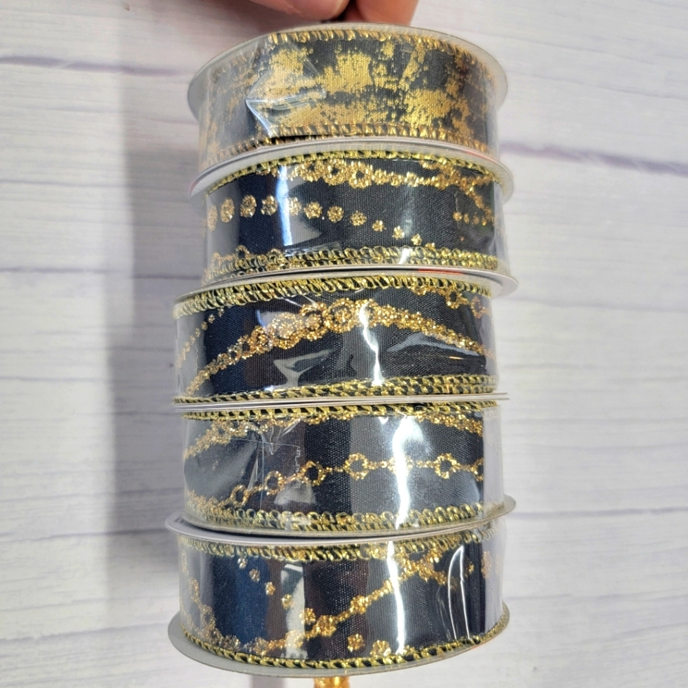 Set of 6 Black & Gold Decorative Ribbon Rolls | Place & Time Joann | Eleg